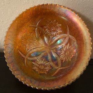 Vintage Dugan Carnival Opalescent “Four Flower Pattern” Collectible Scalloped